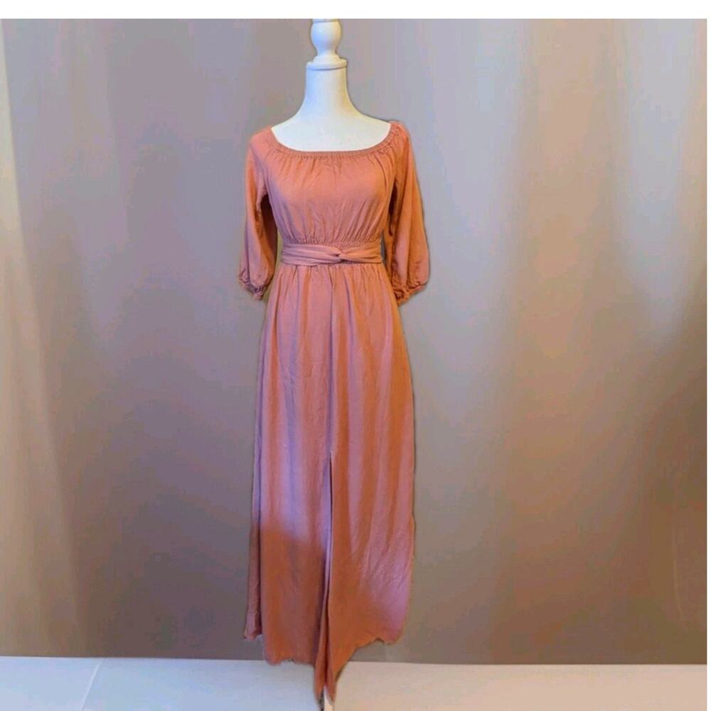 Forever 21 Dusty Rose Boho Smocked Bodice Flounce Sleeve Maxi Small Cottagecore